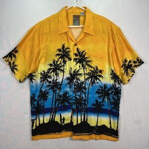 Pineapple Connection Hawaiian Shirt Mens Large Rayon Palm Tree Surf Beach Casual